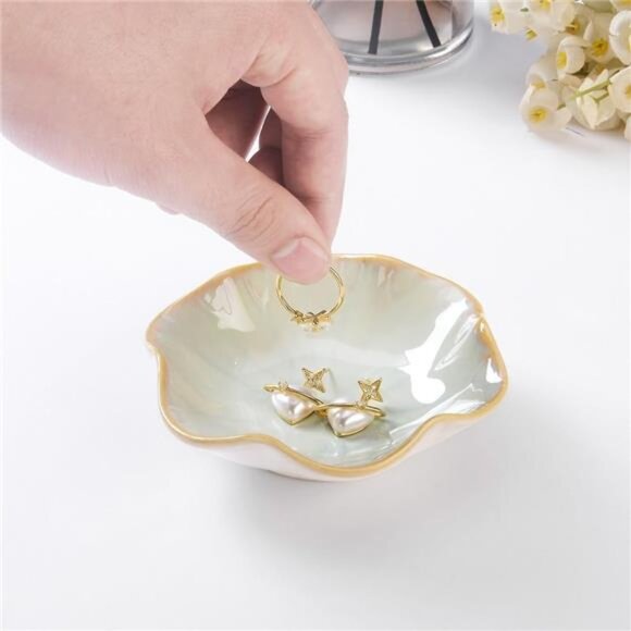 2PCS Lotus Leaf Shape Ring Holder Dish, Small Key Bowl, Ceramic Trinket Tray - Picture 6 of 8
